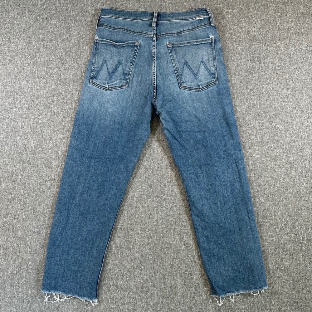 MOTHER High Waisted Straight Leg Jeans Blue Denim Raw Hem Button Fly Size 31 - Picture 2 of 12
